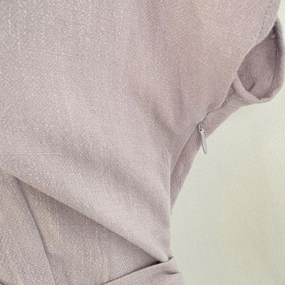 SADIE & SAGE Anthropologie gray linen mini dress, short sleeve rayon wrap V neck - Picture 5 of 6